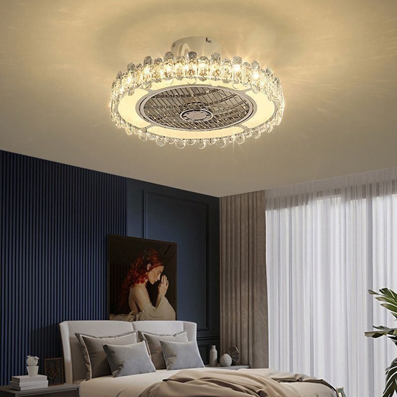 Ventilador de teto de cristal Luz dourada Lâmpada de teto redonda