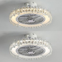 Ventilador de teto de cristal Luz dourada Lâmpada de teto redonda