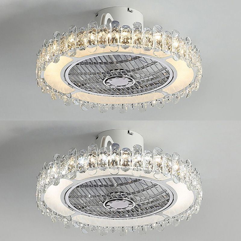 Ventilador de teto de cristal Luz dourada Lâmpada de teto redonda