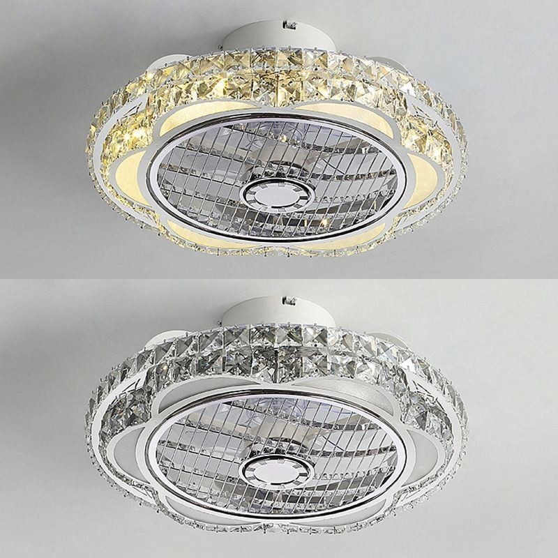 Ventilador de teto de cristal Luz dourada Lâmpada de teto redonda