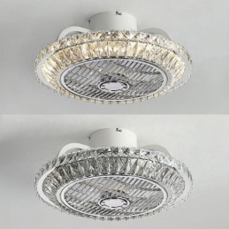 Ventilador de teto de cristal Luz dourada Lâmpada de teto redonda