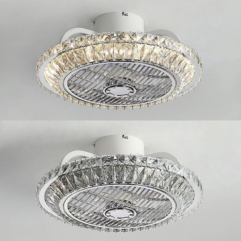 Ventilador de teto de cristal Luz dourada Lâmpada de teto redonda