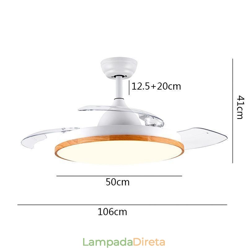 Ventilador de teto inversor moderno com controle remoto, lâmpada de teto tricolor com escurecimento