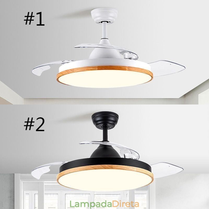 Ventilador de teto inversor moderno com controle remoto, lâmpada de teto tricolor com escurecimento