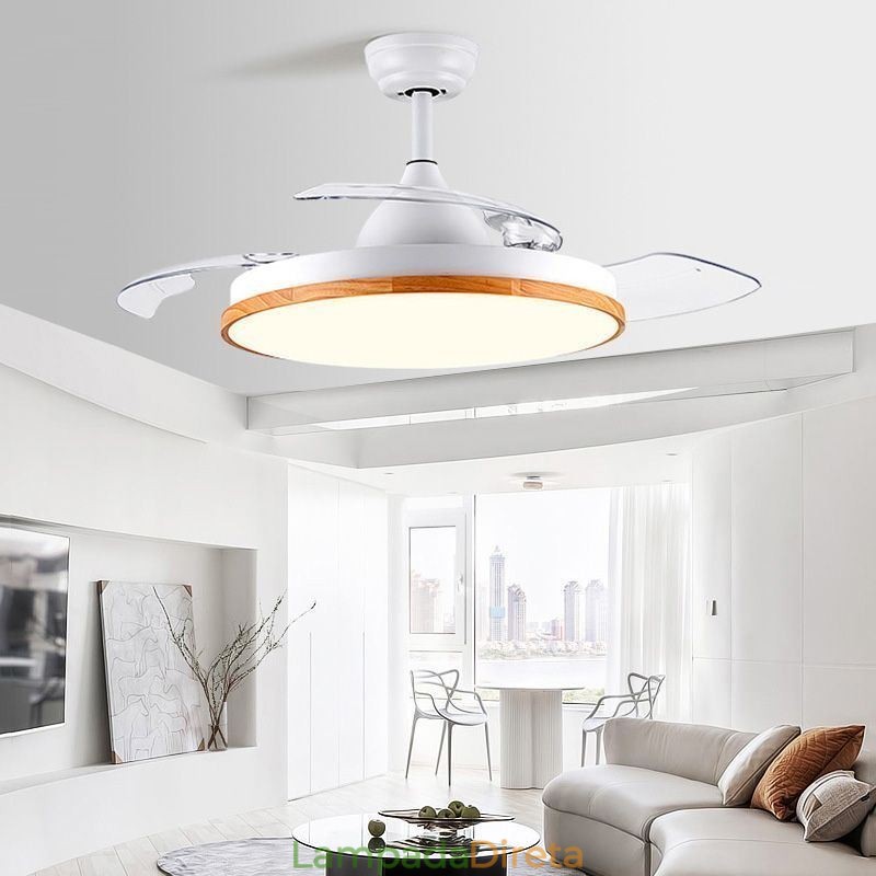 Ventilador de teto inversor moderno com controle remoto, lâmpada de teto tricolor com escurecimento