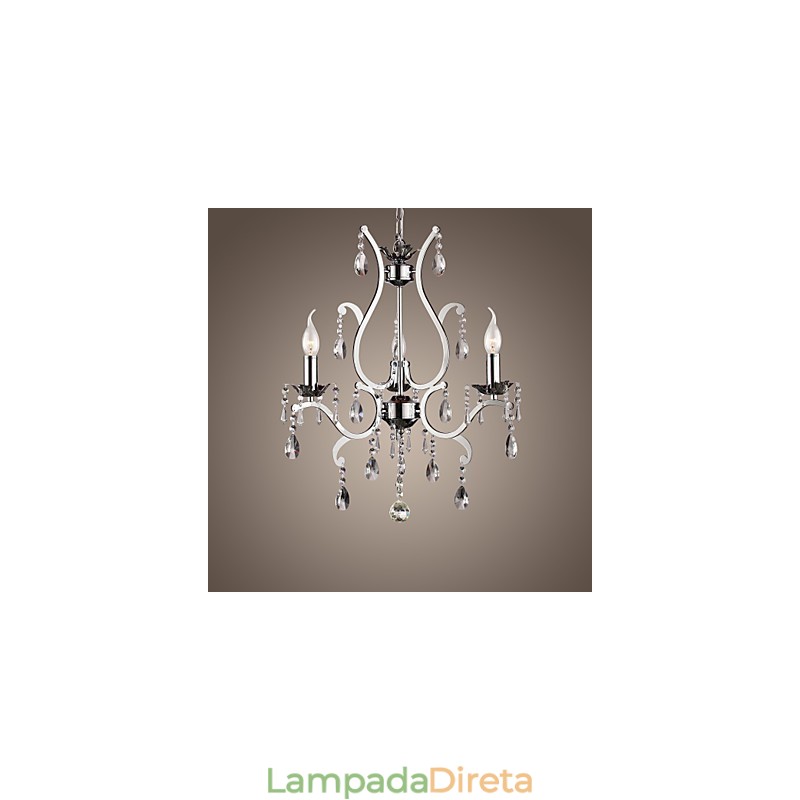 Lustre de Cristal com 3 Luzes em Metal