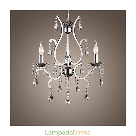 Lustre de Cristal com 3 Luzes em Metal Lustre de Cristal com 3 Luzes em Metal