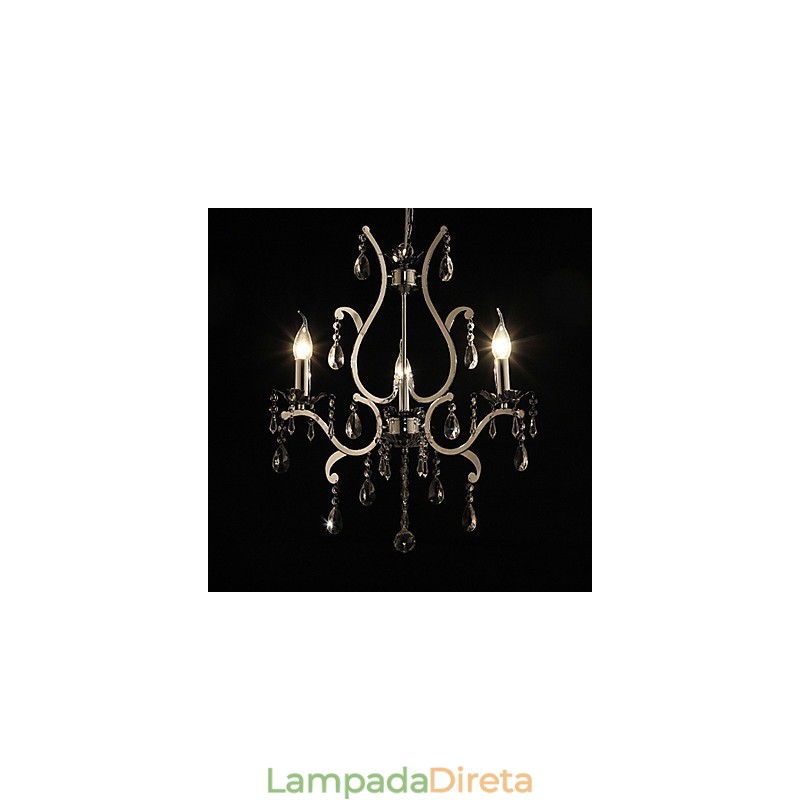 Lustre de Cristal com 3 Luzes em Metal