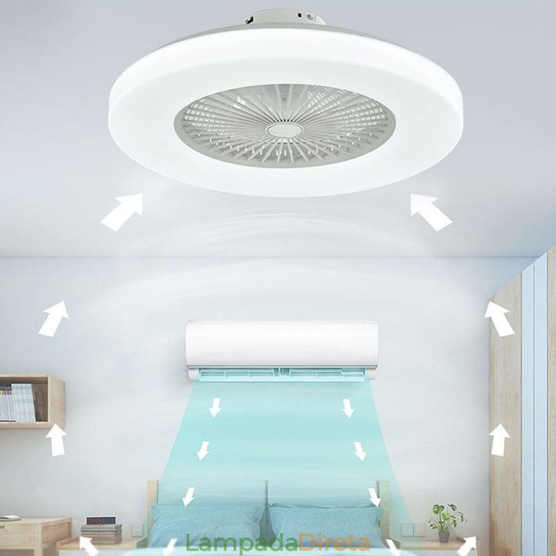 Ventilador de teto Luz tricromática Dimerização 3 velocidades Controle remoto