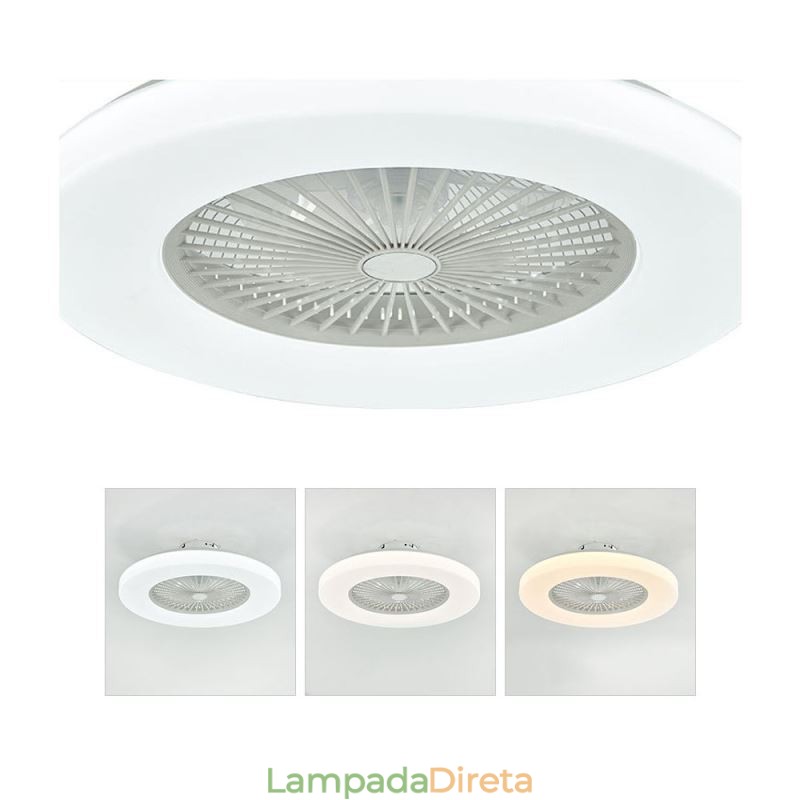 Ventilador de teto Luz tricromática Dimerização 3 velocidades Controle remoto