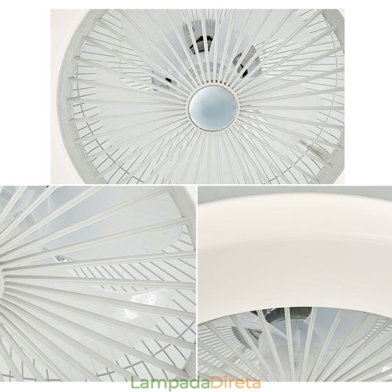 Ventilador de teto Luz tricromática Dimerização 3 velocidades Controle remoto