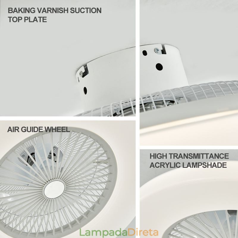 Ventilador de teto Luz tricromática Dimerização 3 velocidades Controle remoto