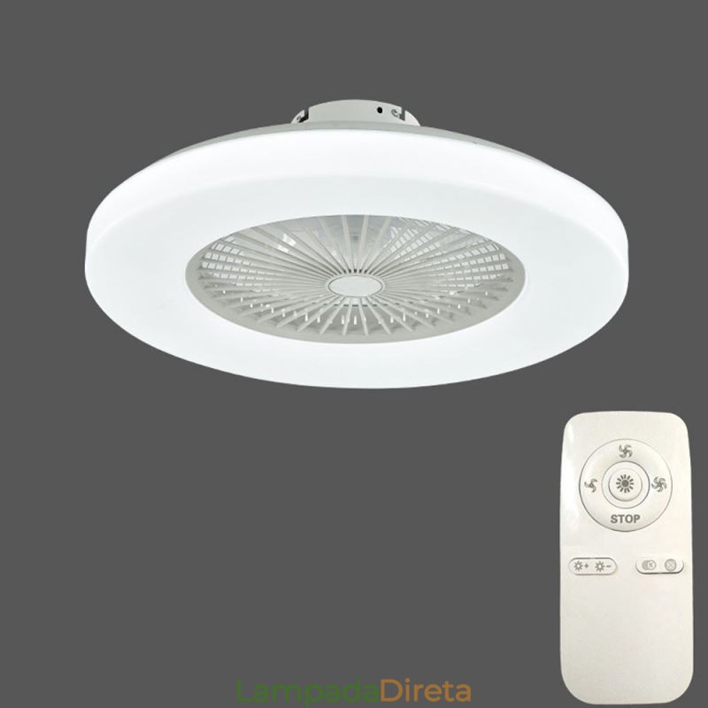 Ventilador de teto Luz tricromática Dimerização 3 velocidades Controle remoto