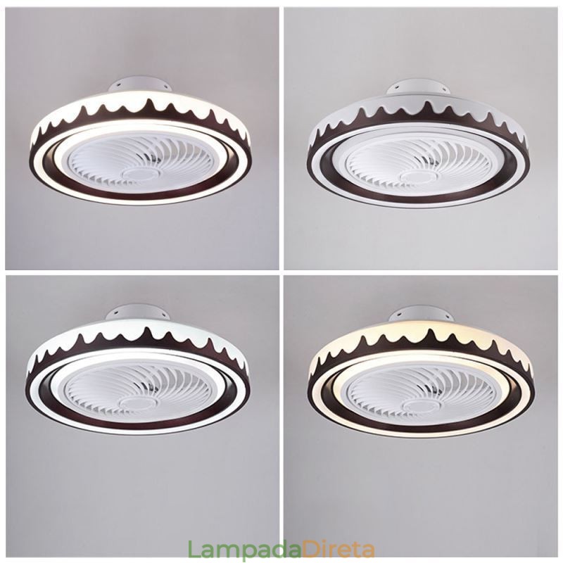 Luminária de teto redonda com ventilador de 3 velocidades e controle remoto