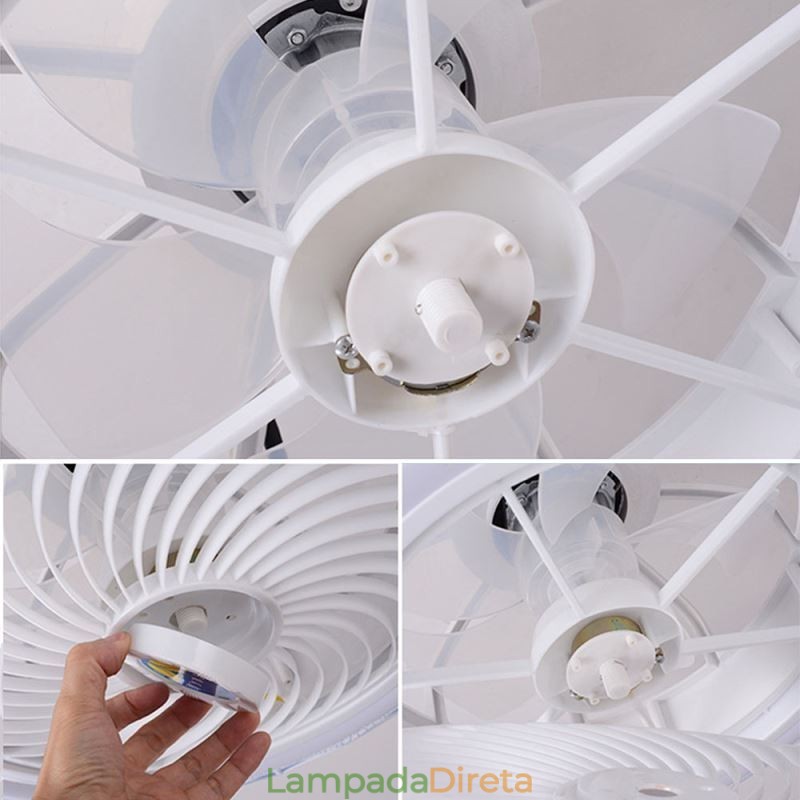 Luminária de teto redonda com ventilador de 3 velocidades e controle remoto