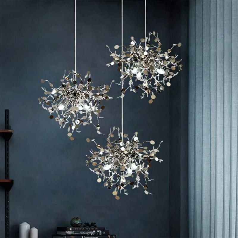 3 luzes lustre luz aço inoxidável pingente iluminação teto luminária