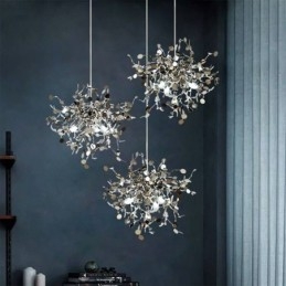 Lustre de lantejoulas em aço inoxidável, iluminação pendente para jantar