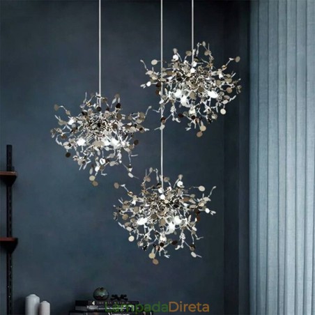 Lustre de lantejoulas em aço inoxidável, iluminação pendente para jantar Lustre de lantejoulas em aço inoxidável, iluminação pendente para jantar