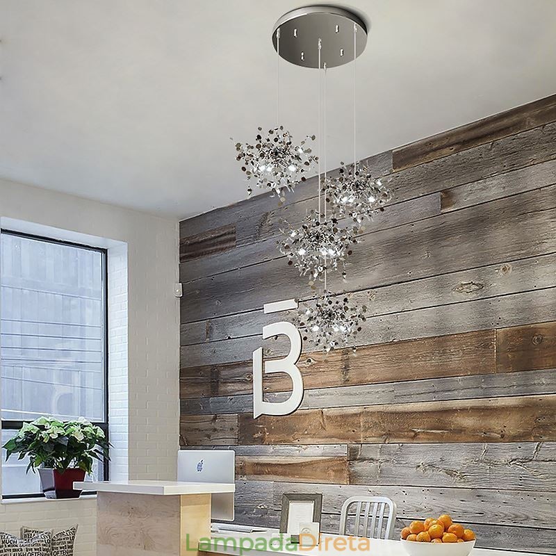 Lustre de lantejoulas em aço inoxidável, iluminação pendente para jantar