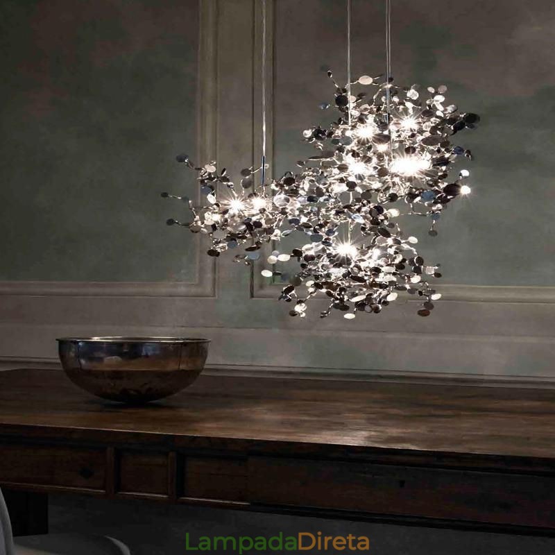 Lustre de lantejoulas em aço inoxidável, iluminação pendente para jantar
