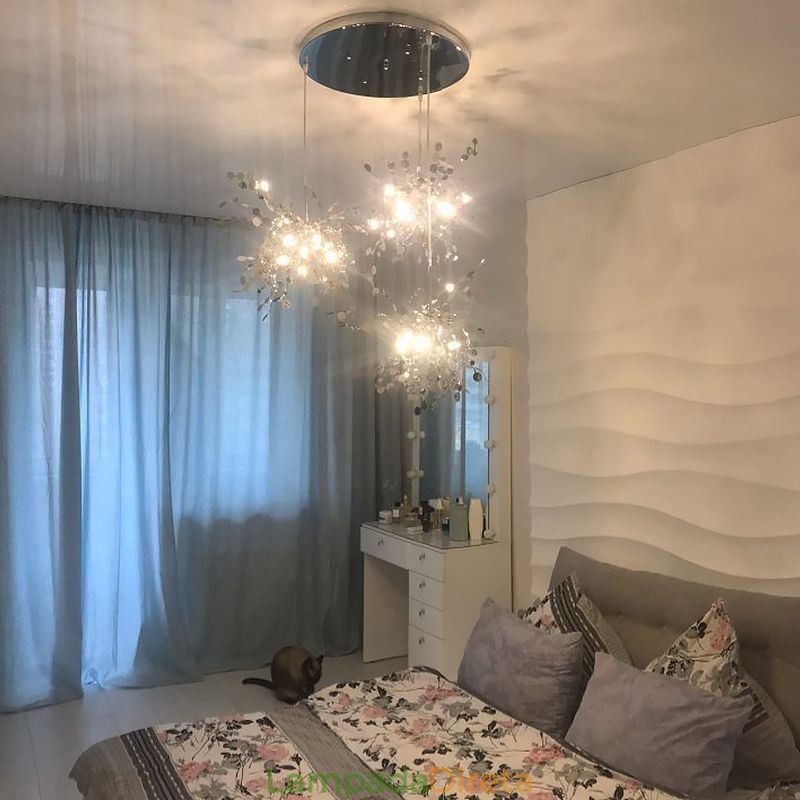 Lustre de lantejoulas em aço inoxidável, iluminação pendente para jantar