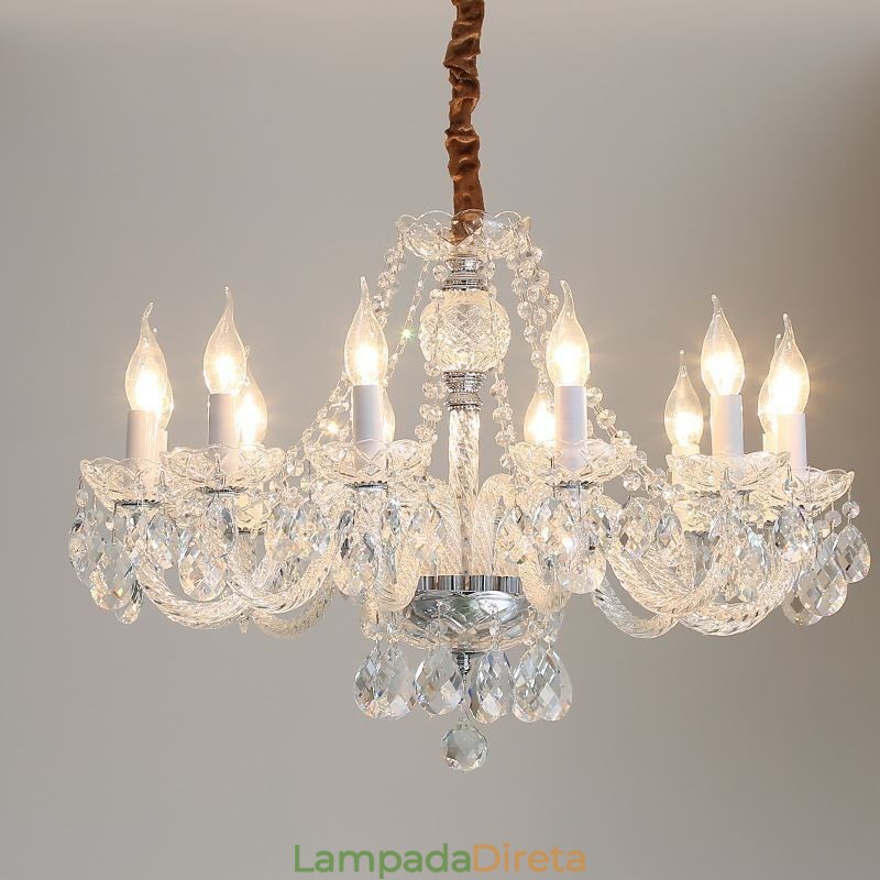 Lustre de cristal transparente europeu de luxo decorativo luz de teto