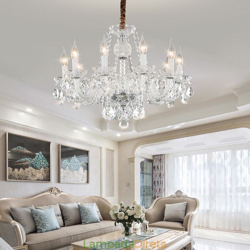 Lustre de cristal transparente europeu de luxo decorativo luz de teto