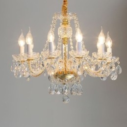Lustre de cristal transparente europeu corpo dourado luxo decorativo luz de teto