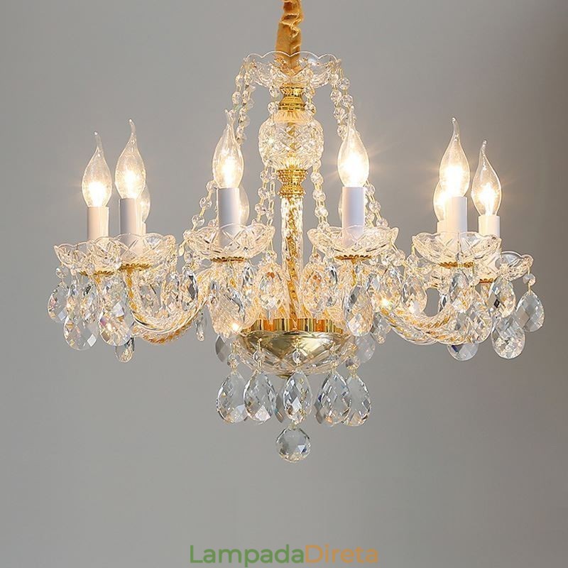 Lustre de cristal transparente europeu corpo dourado luxo decorativo luz de teto