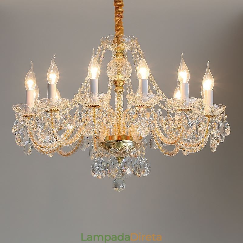 Lustre de cristal transparente europeu corpo dourado luxo decorativo luz de teto