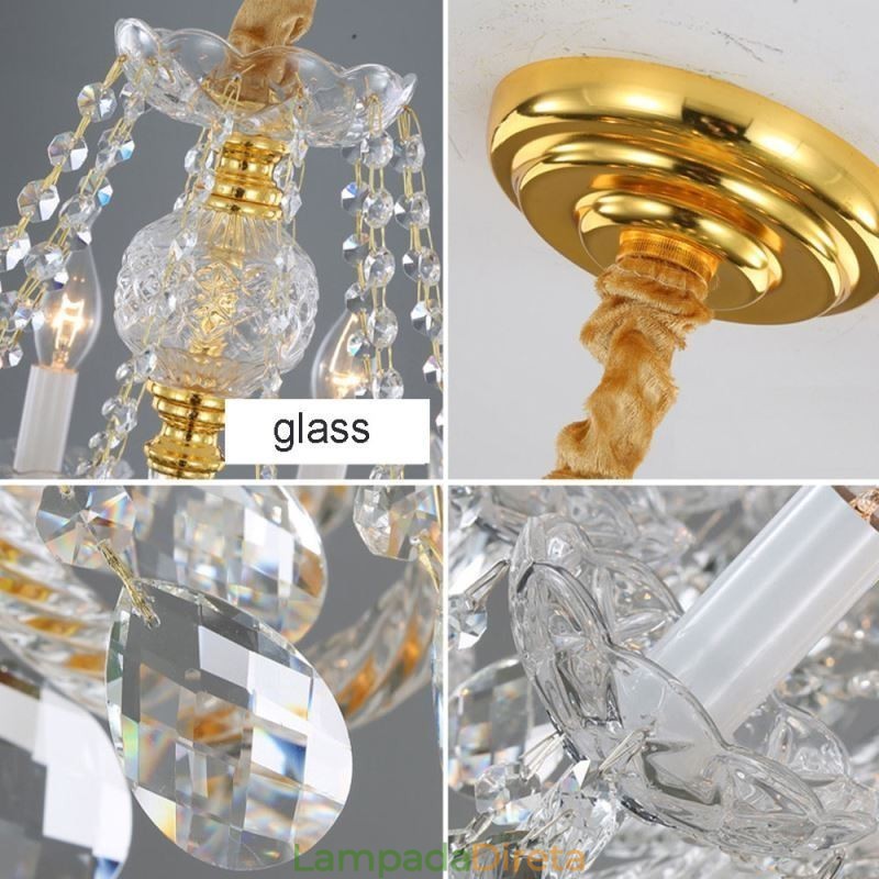Lustre de cristal transparente europeu corpo dourado luxo decorativo luz de teto