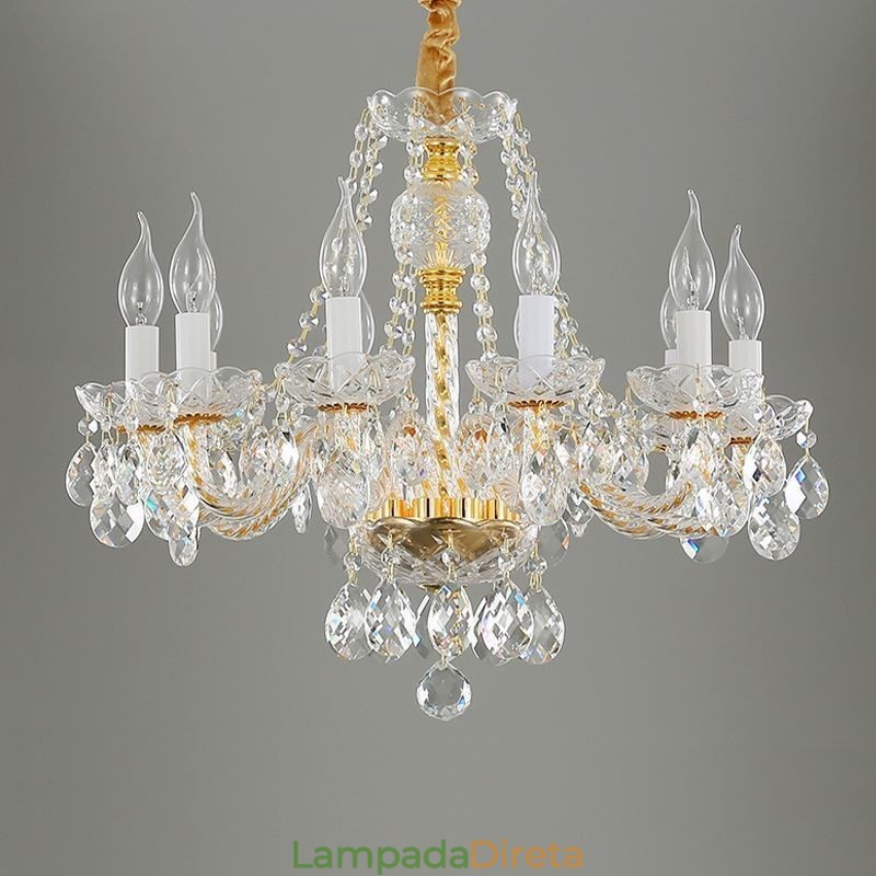 Lustre de cristal transparente europeu corpo dourado luxo decorativo luz de teto