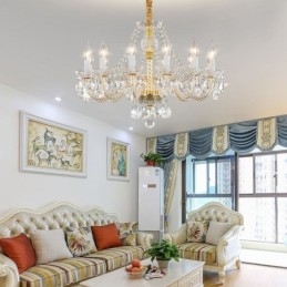Lustre de cristal transparente europeu corpo dourado luxo decorativo luz de teto