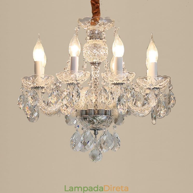 Lustre de cristal transparente europeu corpo de luz de vidro 8 luzes