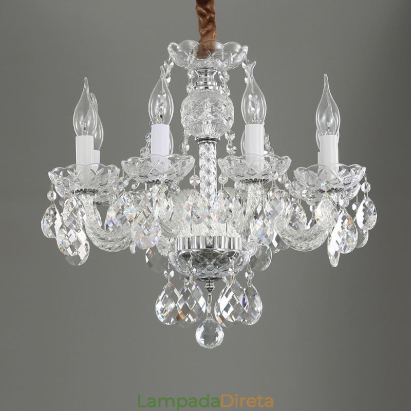 Lustre de cristal transparente europeu corpo de luz de vidro 8 luzes