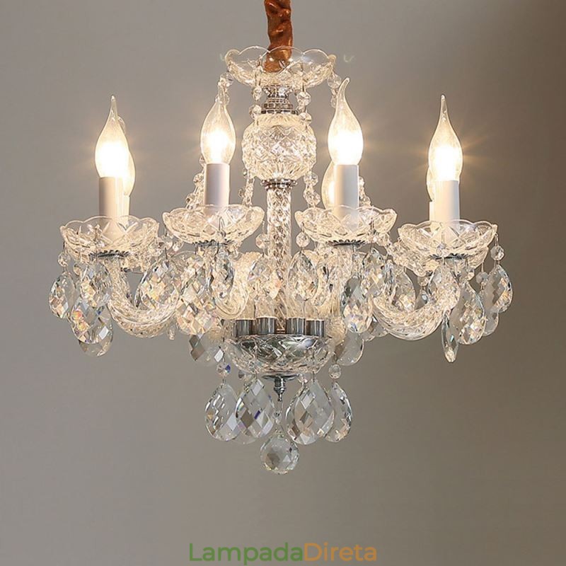 Lustre de cristal transparente europeu corpo de luz de vidro 8 luzes