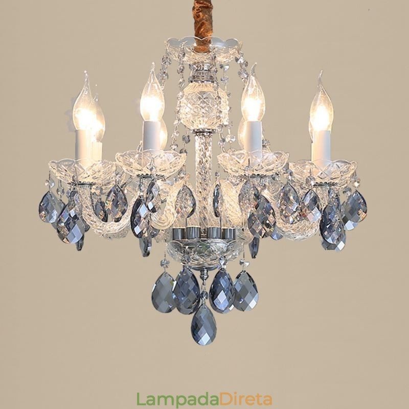Lustre de cristal azul europeu corpo de luz de vidro 8 luzes