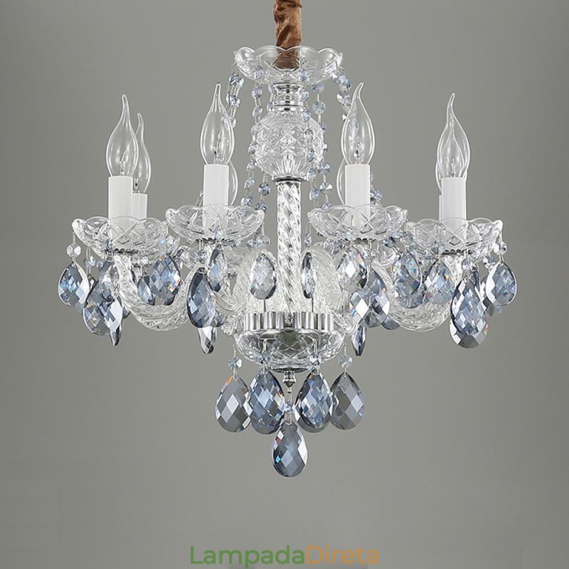 Lustre de cristal azul europeu corpo de luz de vidro 8 luzes