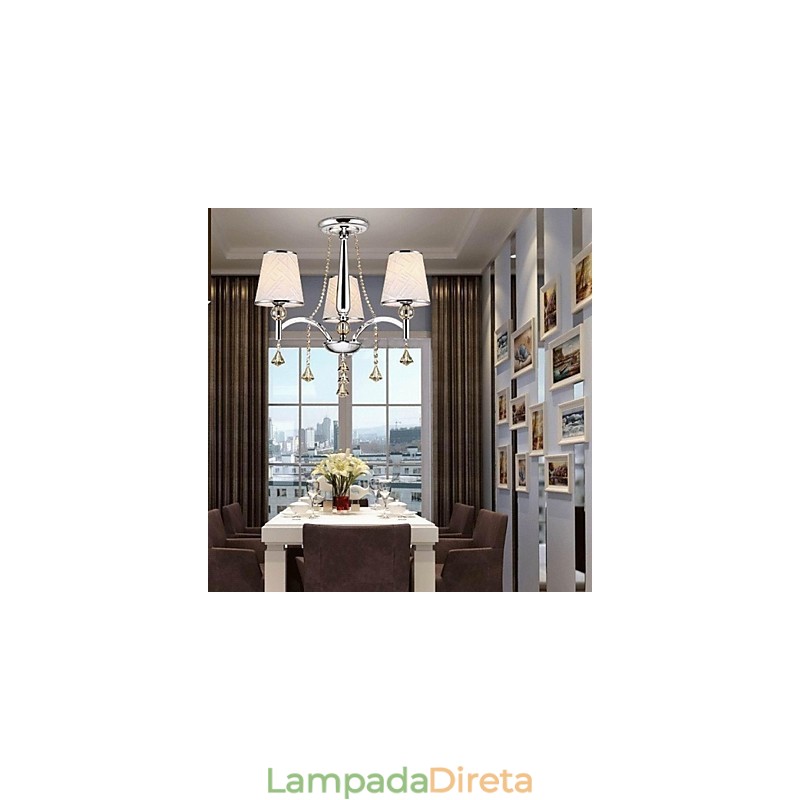 Lustre moderno contemporâneo de cristal cromado em metal