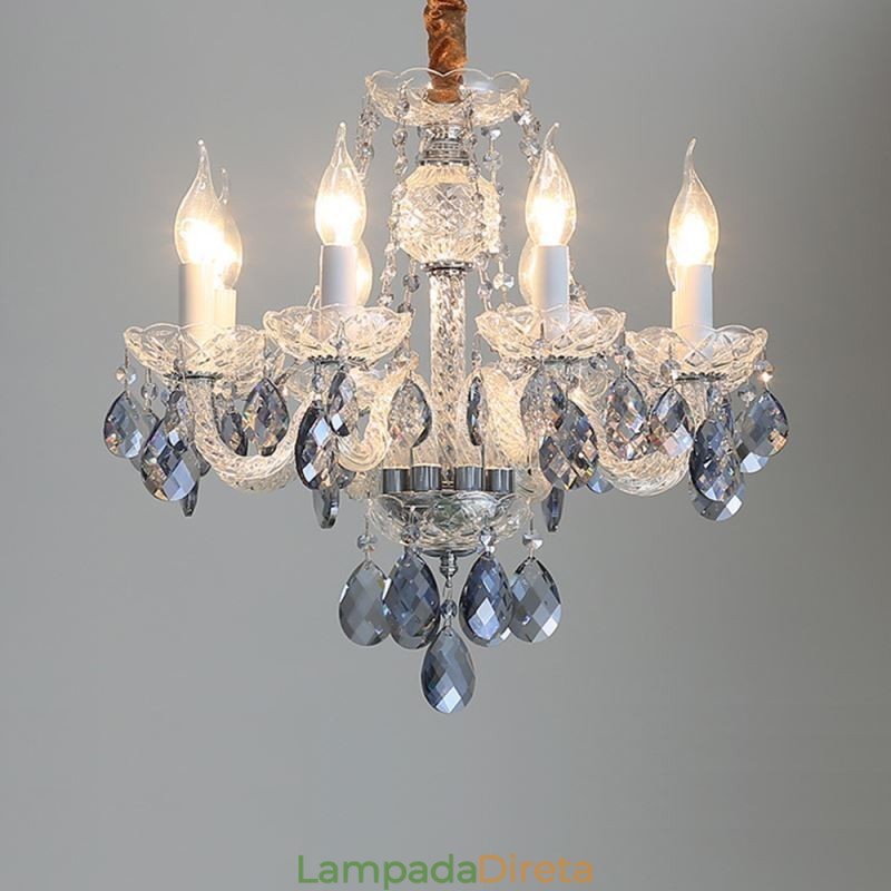 Lustre de cristal azul europeu corpo de luz de vidro 8 luzes