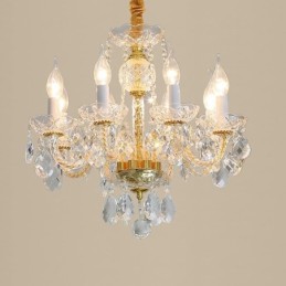 Lustre de cristal transparente europeu, corpo de lâmpada de vidro, 8 luzes, corpo dourado, lâmpada de teto