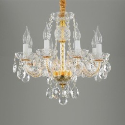 Lustre de cristal transparente europeu, corpo de lâmpada de vidro, 8 luzes, corpo dourado, lâmpada de teto