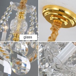 Lustre de cristal transparente europeu, corpo de lâmpada de vidro, 8 luzes, corpo dourado, lâmpada de teto