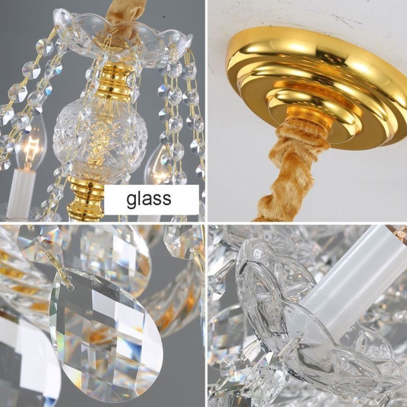 Lustre de cristal transparente europeu, corpo de lâmpada de vidro, 8 luzes, corpo dourado, lâmpada de teto