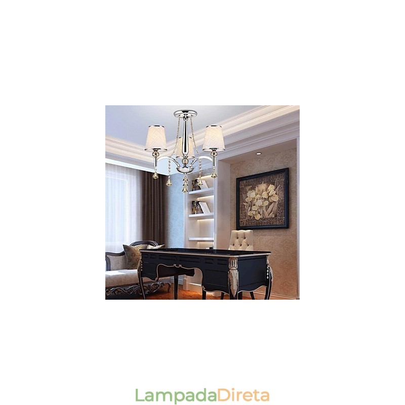 Lustre moderno contemporâneo de cristal cromado em metal