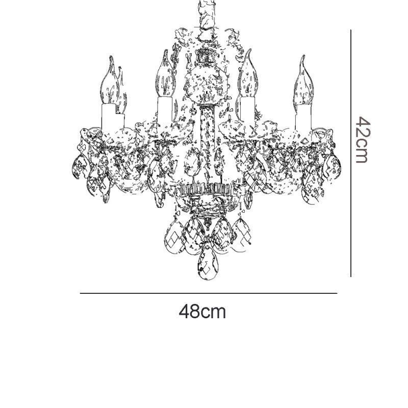 Lustre de cristal transparente europeu, corpo de lâmpada de vidro, 8 luzes, corpo dourado, lâmpada de teto