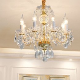 Lustre de cristal transparente europeu, corpo de lâmpada de vidro, 8 luzes, corpo dourado, lâmpada de teto
