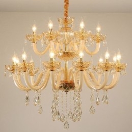 Elegante lustre de cristal europeu cor conhaque luz de teto corpo de vidro camada dupla 12 + 6 luzes