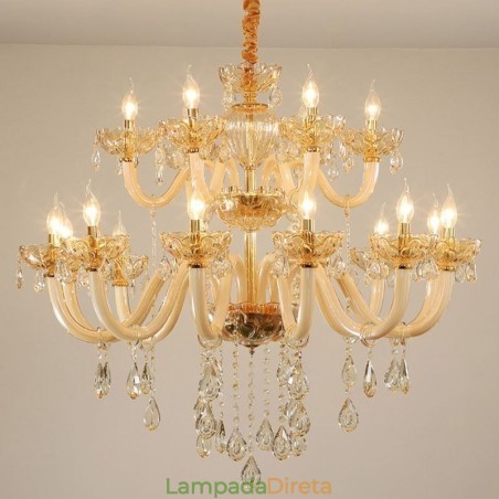 Elegante lustre de cristal europeu cor conhaque luz de teto corpo de vidro camada dupla 12 + 6 luzes Elegante lustre de cristal europeu cor conhaque luz de teto corpo de vidro camada dupla 12 + 6 luzes