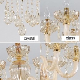 Elegante lustre de cristal europeu cor conhaque luz de teto corpo de vidro camada dupla 12 + 6 luzes
